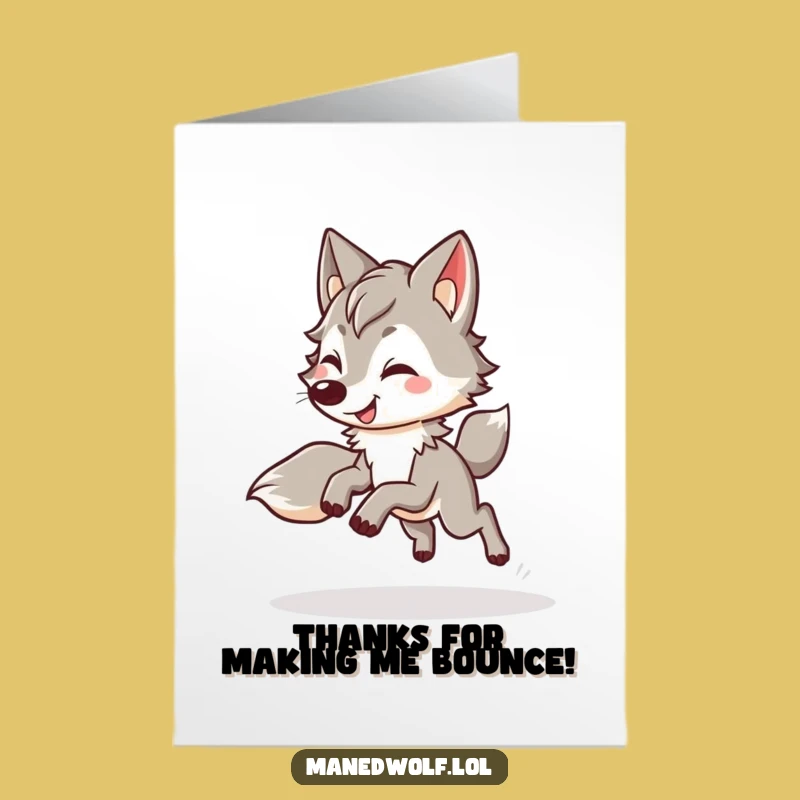 Free Printable Kawaii Maned Wolf Thank You Card: Bouncy Wolf for a Grateful Downloadable Gift!