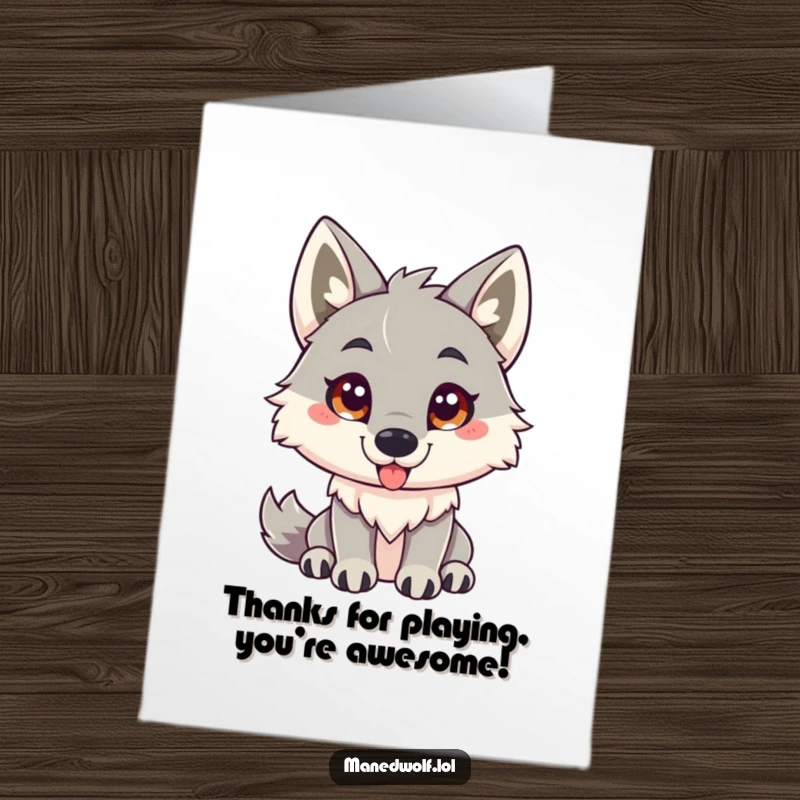Funny Free Printable Thank You Card: A friendly maned wolf with an inviting gaze, offering thanks playfully.