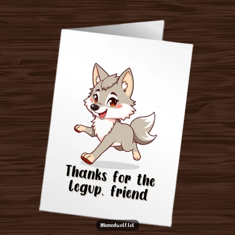 Funny Free Printable Thank You Card depicting a maned wolf in a cheerful, bouncy trot.