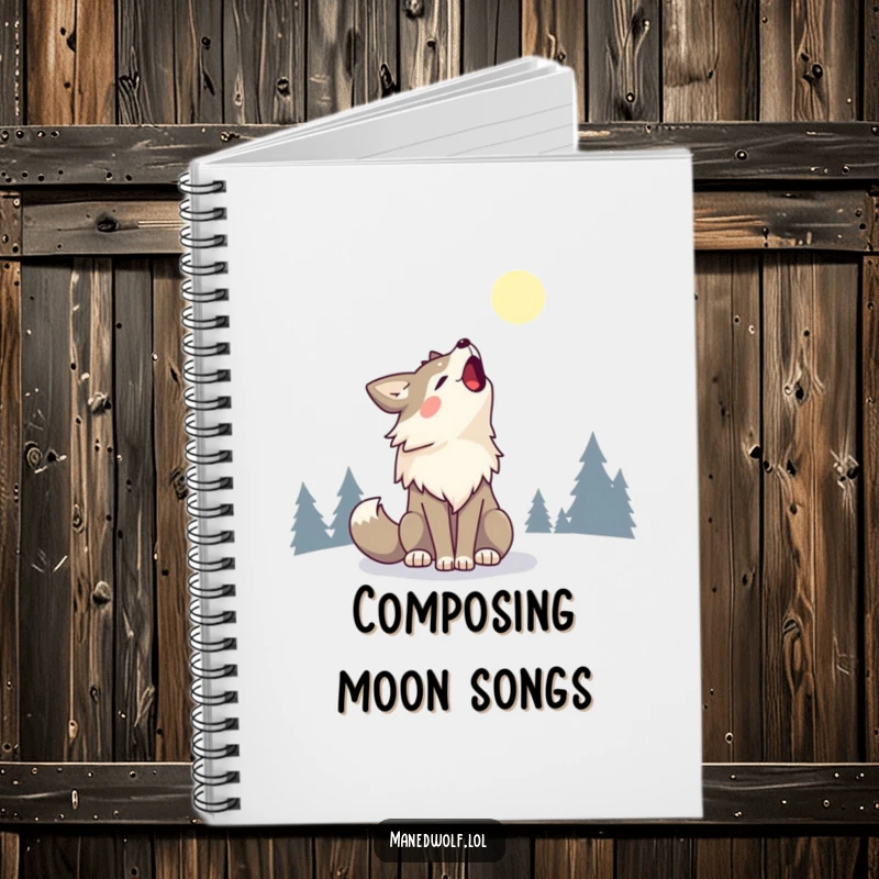 Kawaii Maned Wolf Notebook cover with a cute maned wolf happily howling at the moon, inspiring creativity.