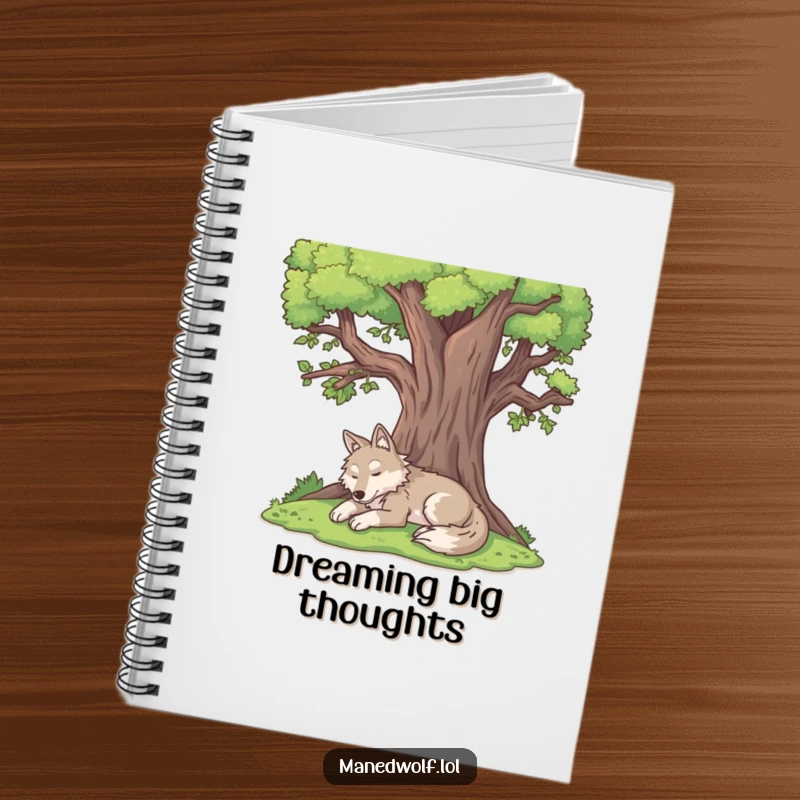 Funny maned wolf notebook featuring a content maned wolf resting peacefully under a large tree.