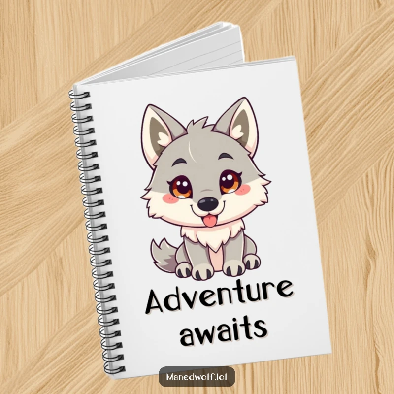 Funny maned wolf notebook featuring a friendly maned wolf with an inviting gaze, ready to play.