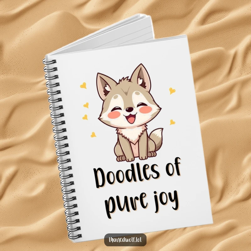 Funny Kawaii Maned Wolf Notebook with a cute wolf making joyful chirping sounds, ideal for journaling, a funny gift.