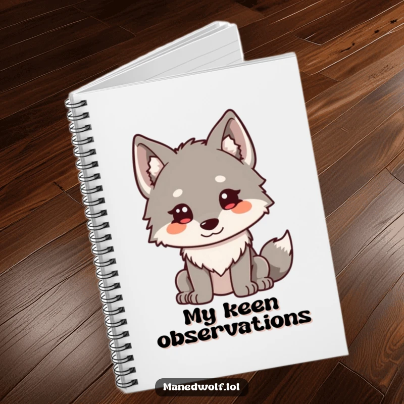Funny Kawaii Maned Wolf Notebook: A cute maned wolf with ears perked curiously, perfect for jotting down thoughtful ideas.