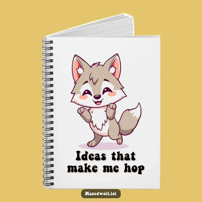 Funny Kawaii Maned Wolf Notebook, Happy Hop Wolf Journal, Cheerful Gift Idea