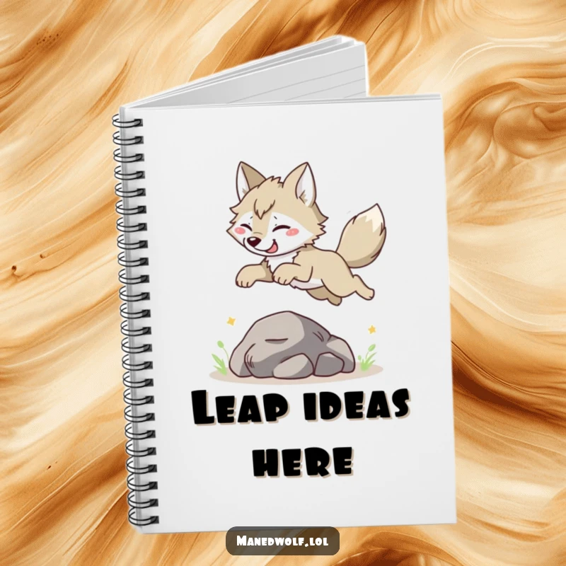 Funny Maned Wolf Notebook: Character joyfully leaping, ideal for note-taking and journaling with a playful, energetic vibe.