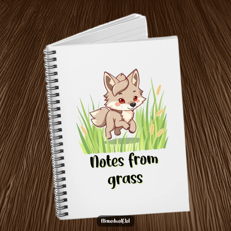 Funny Maned Wolf Notebook: Character happily trotting through grass, ideal for journaling adventures with a joyful and free design.