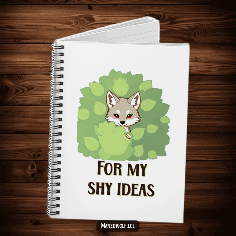 Funny shy maned wolf notebook, peeking from a bush, perfect for journaling and secret thoughts.