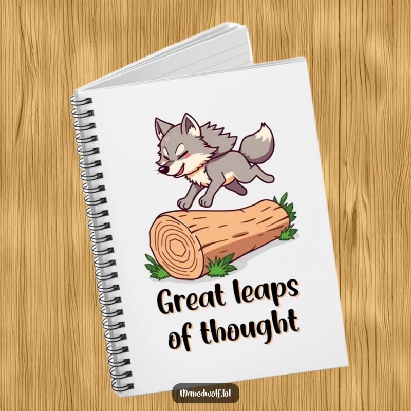 Funny Maned Wolf Notebook with an energetic character leaping across the cover, ideal for note-taking and creative brainstorming.