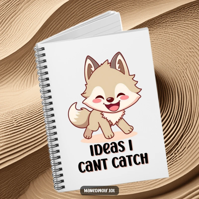 Funny maned wolf notebook cover featuring a wolf's playful shadow-chasing antics, ideal for capturing creative and humorous notes.