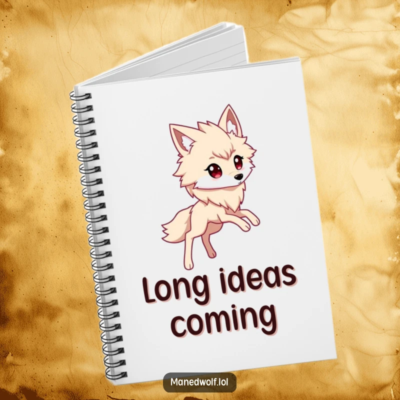 Funny kawaii maned wolf notebook with a cute character displaying its long legs in a fashionable stride.