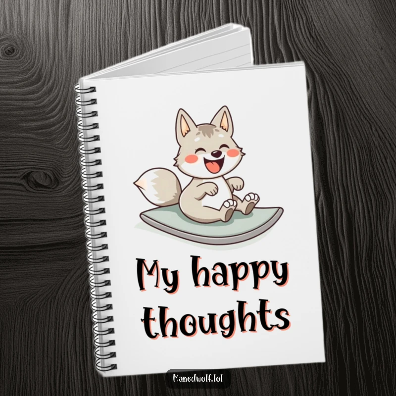 Funny notebook cover with a maned wolf joyfully rolling down a hill, inspiring happy thoughts and creative ideas.