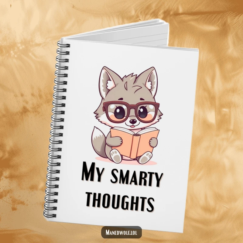 Funny notebook cover featuring a kawaii maned wolf in big glasses reading a tiny book, perfect for avid note-takers.