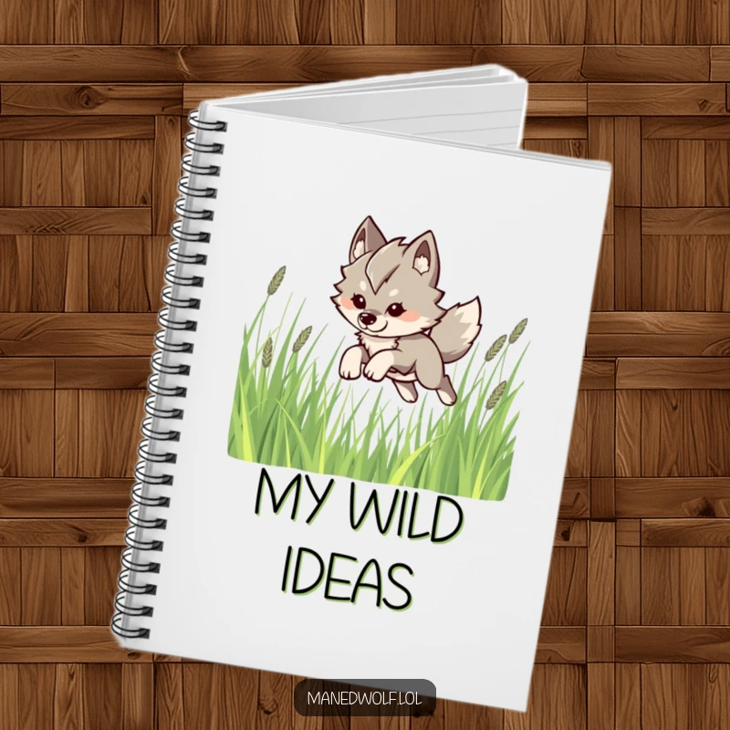 Funny Kawaii Maned Wolf Notebook: A cute maned wolf leaping playfully through tall grass, perfect for jotting down wild thoughts.