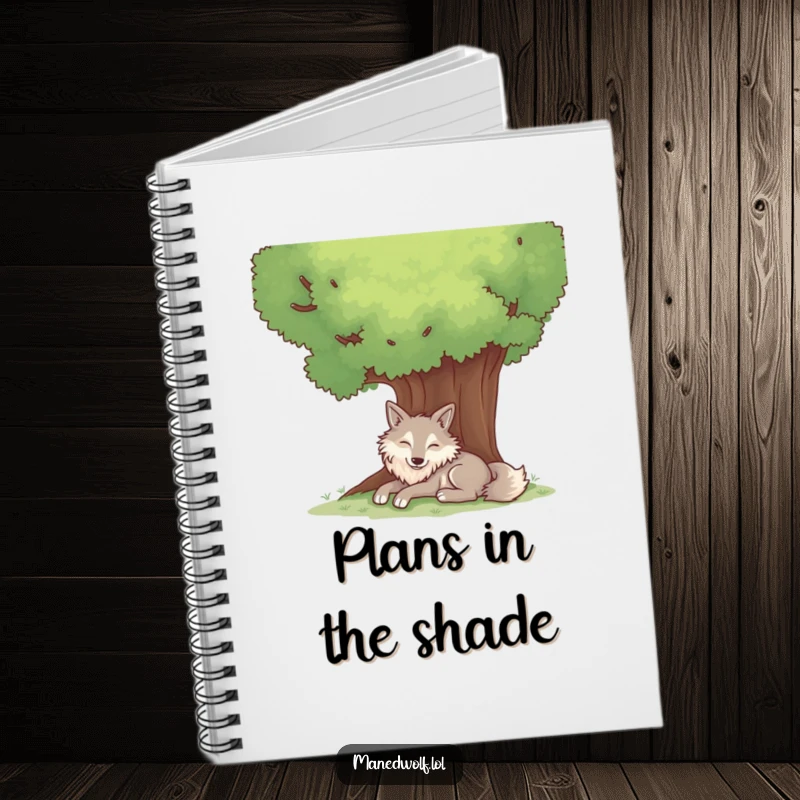 Funny notebook featuring a contented maned wolf resting peacefully under a large tree.