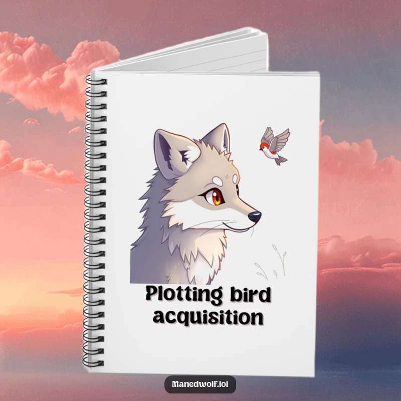 Funny Maned Wolf Notebook cover featuring a maned wolf with bright eyes, humorously observing your every note.