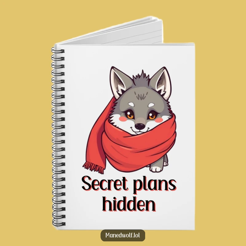 Funny Maned Wolf Scarf Peek Notebook - Journal Your Thoughts