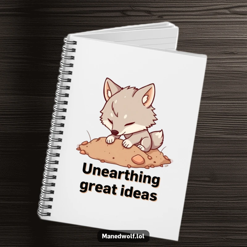 Funny Kawaii Maned Wolf Notebook with a cute wolf happily digging in soft earth, ideal for journaling, a funny gift.