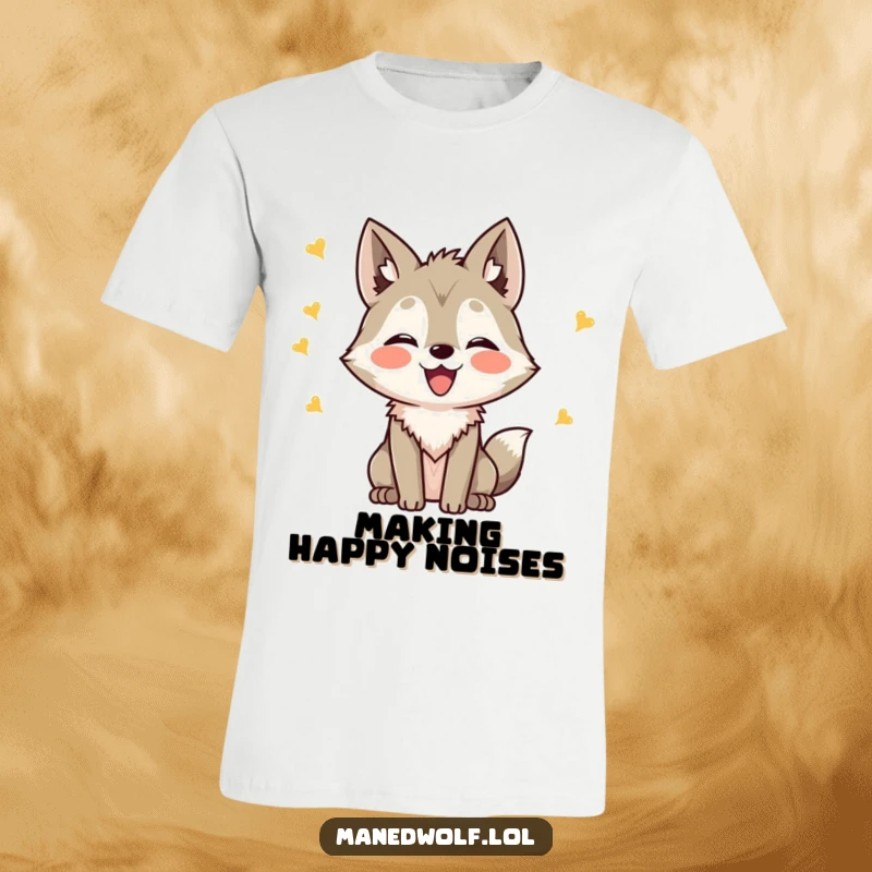 Funny Kawaii Maned Wolf T-Shirt with a cute wolf making joyful chirping sounds, perfect for a funny gift.