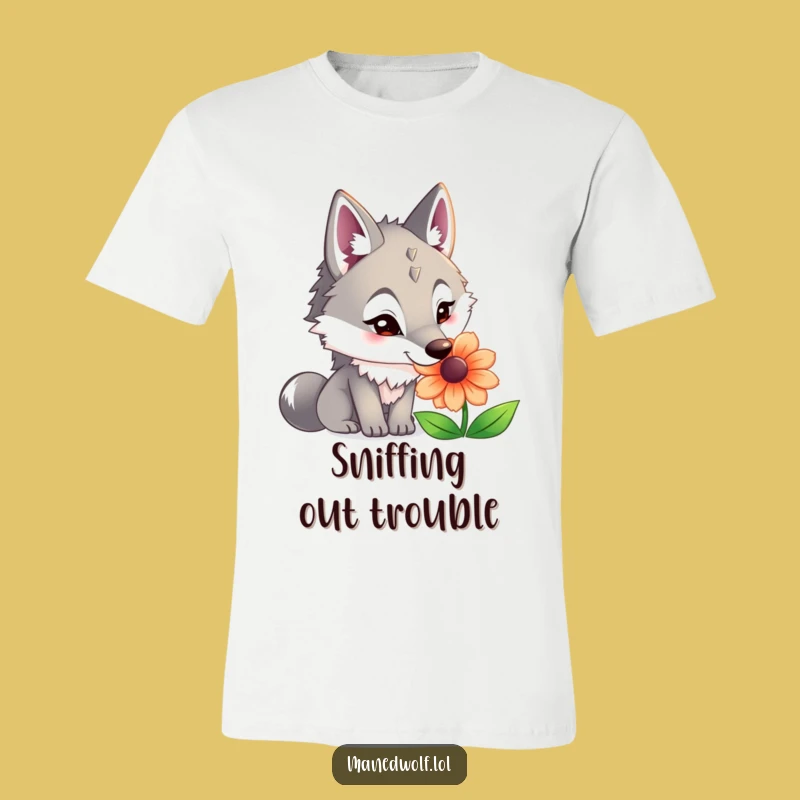 Funny Maned Wolf Flower Sniff T-Shirt: A Curious & Quirky Tee
