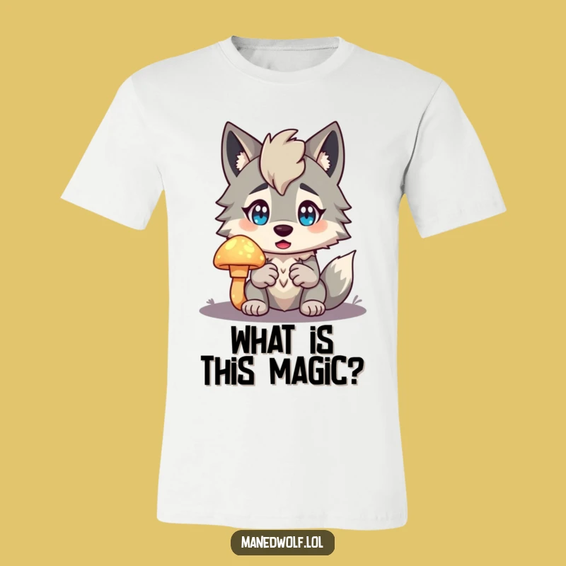 Funny Maned Wolf T-Shirt: Surprised by Magic Mushroom Tee, Gift!
