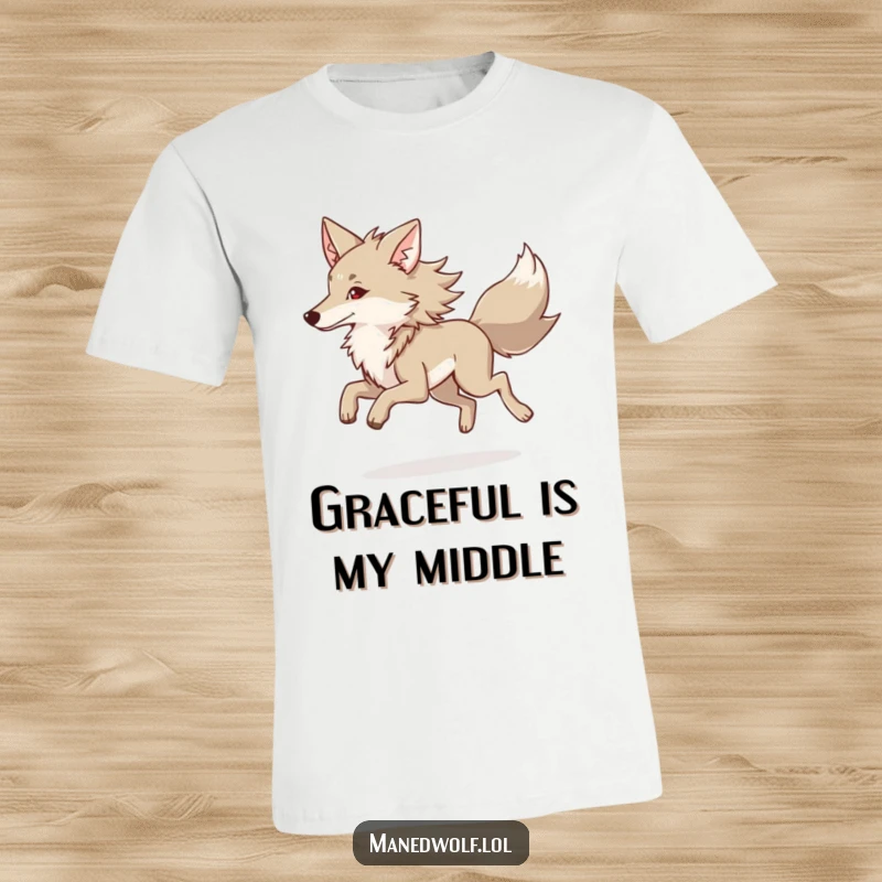 Funny Maned Wolf T-Shirt illustrating a maned wolf performing a gentle, graceful trot, conveying smooth style.
