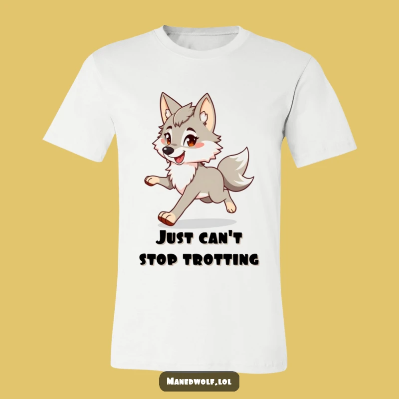 Funny Maned Wolf Bouncy Trot T-Shirt: Walk Tall with Humor