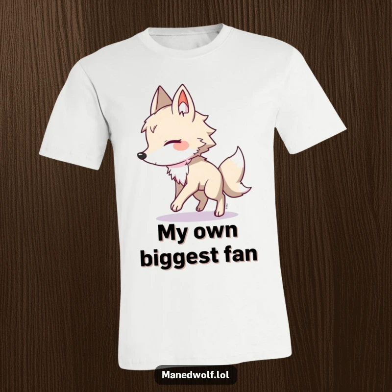Funny maned wolf t-shirt, a cute creature playfully pursues its shadow, radiating energetic fun and lovable silliness.