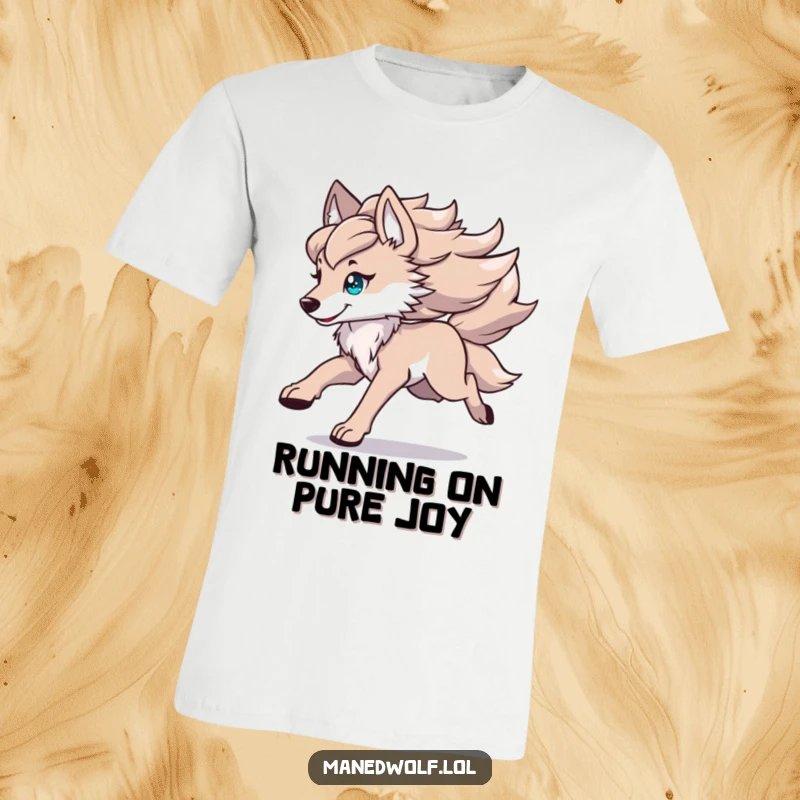 Funny kawaii maned wolf t-shirt featuring a cute wolf running with its mane flowing, perfect for expressing freedom and style.