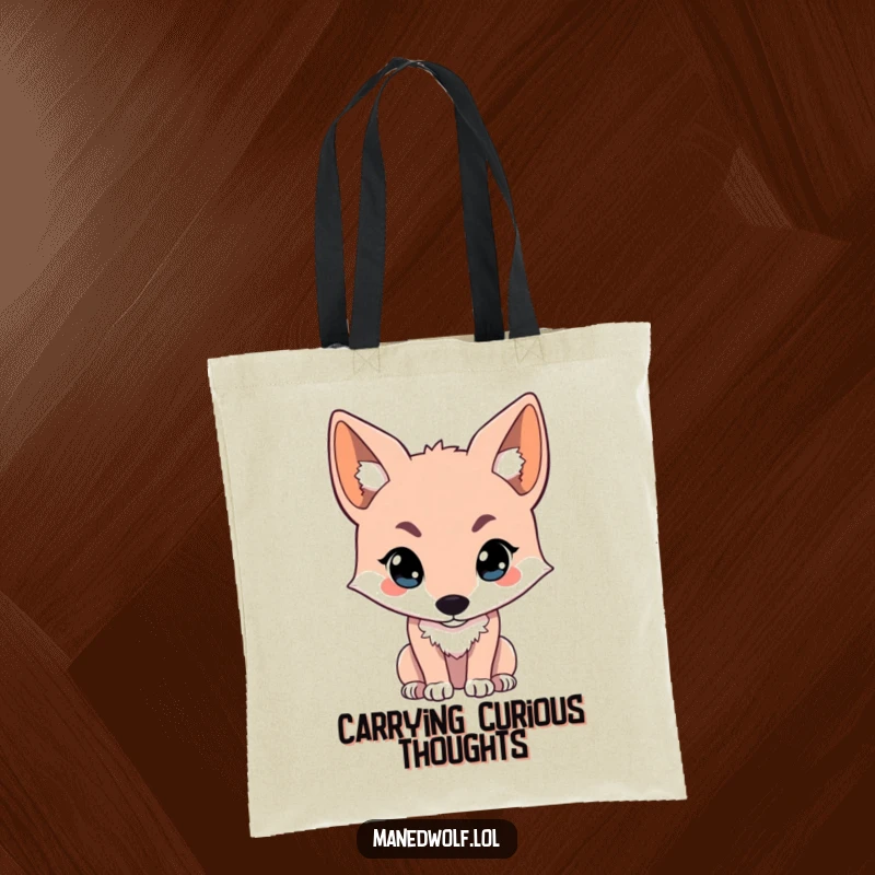Funny kawaii maned wolf tote bag featuring a cute wolf looking intently off-screen, perfect for carrying essentials with a hint of humor.