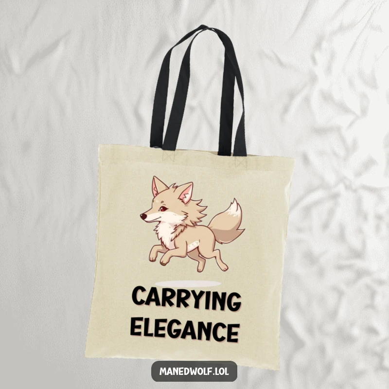 Funny Maned Wolf Trot Tote Bag featuring a maned wolf in a gentle trot, exuding grace and style.