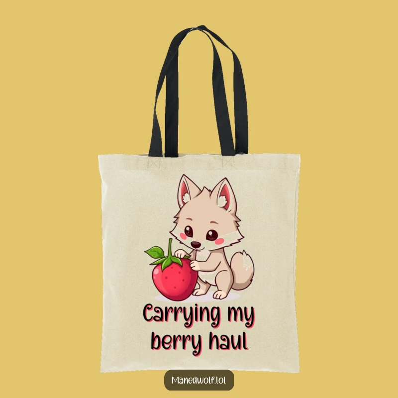 Funny Kawaii Maned Wolf Tote Bag, Balancing Berry Wolf Bag, Practical Humorous Gift