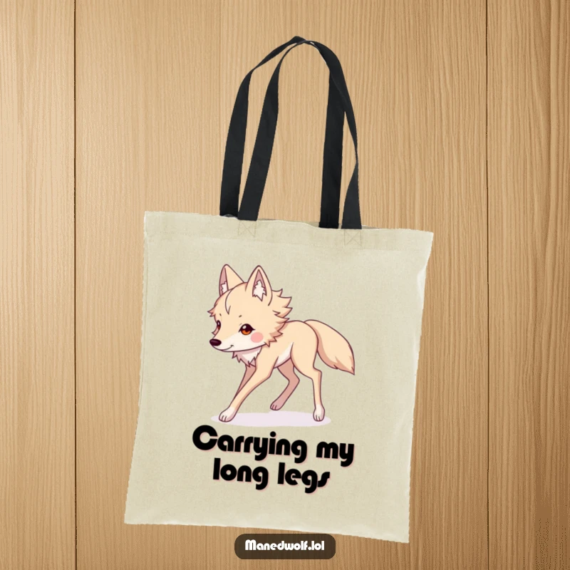 Funny Kawaii maned wolf tote bag featuring long legs in a graceful stride, ideal for stylish and humorous everyday use.
