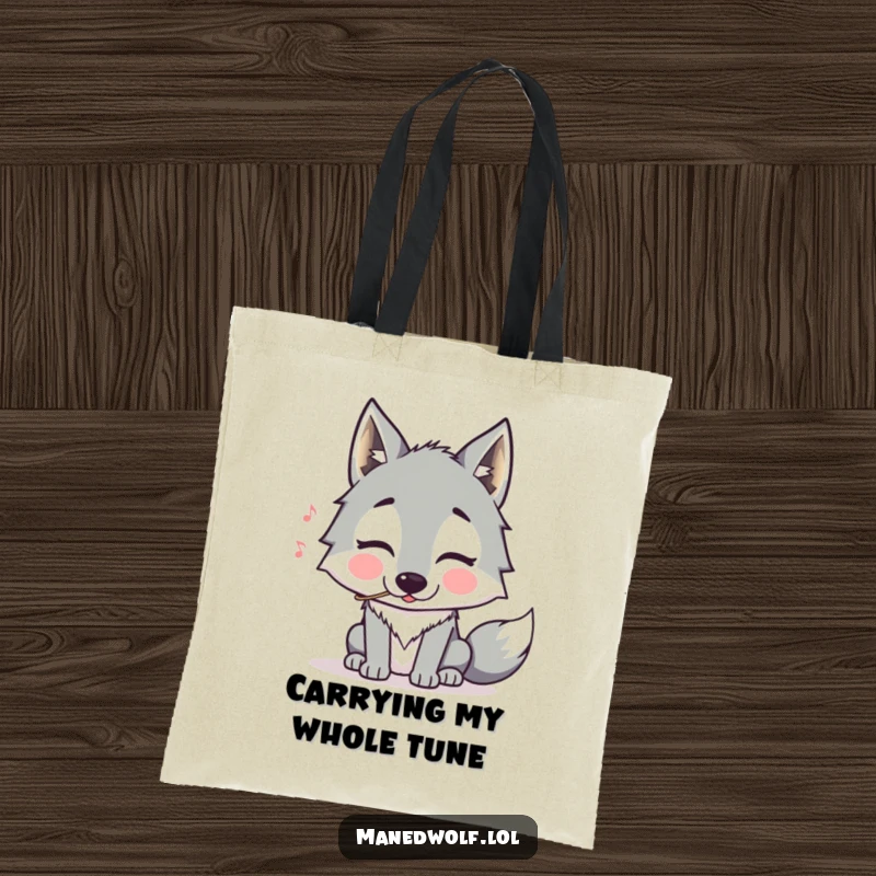 Funny Maned Wolf Tote Bag: A comical maned wolf with puffed cheeks hilariously attempting to whistle, ready to carry your stuff.