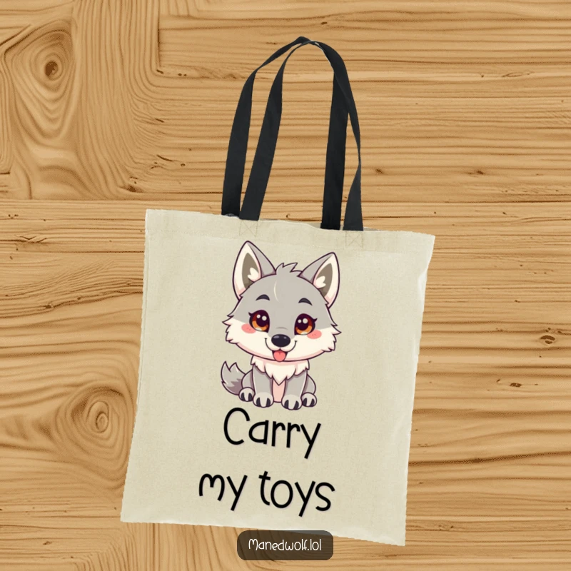 Funny maned wolf tote bag featuring a friendly maned wolf with an inviting gaze, ready to play.