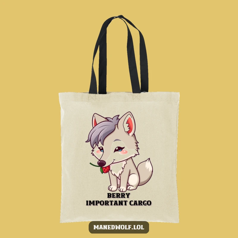 Funny Kawaii Maned Wolf Tote Bag: Berry Balance Carryall, Superb Funny Gift for Everyday Cute!