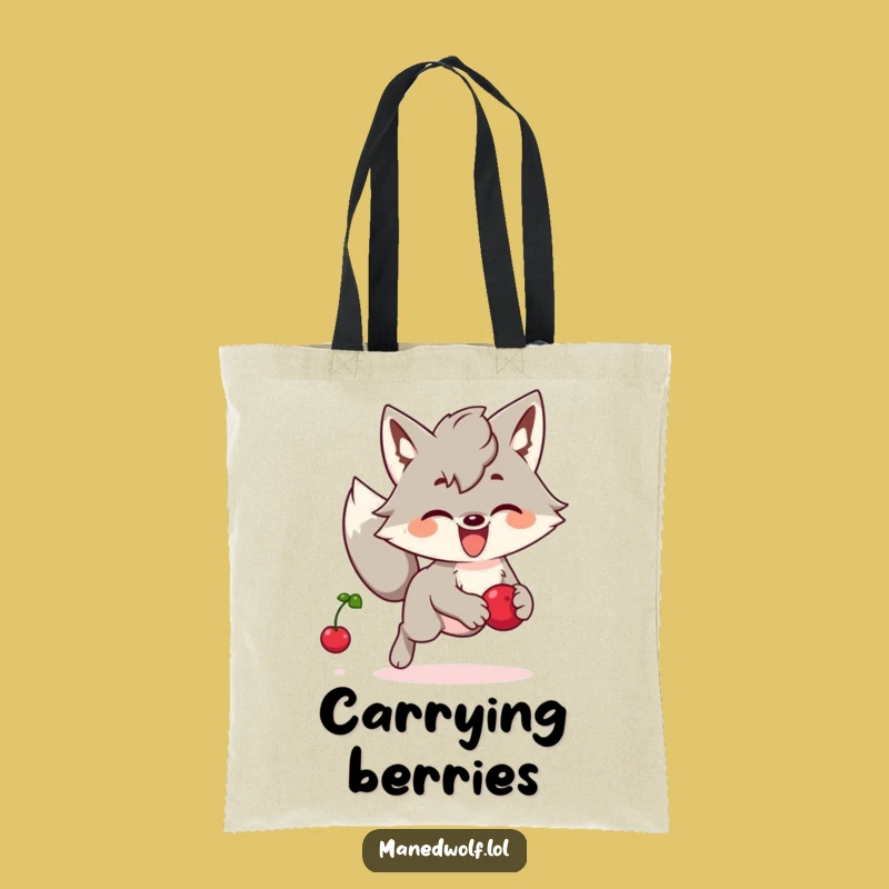 Funny Kawaii Maned Wolf Tote Bag: Berry Pursuit Fun, Practical Humorous Gift