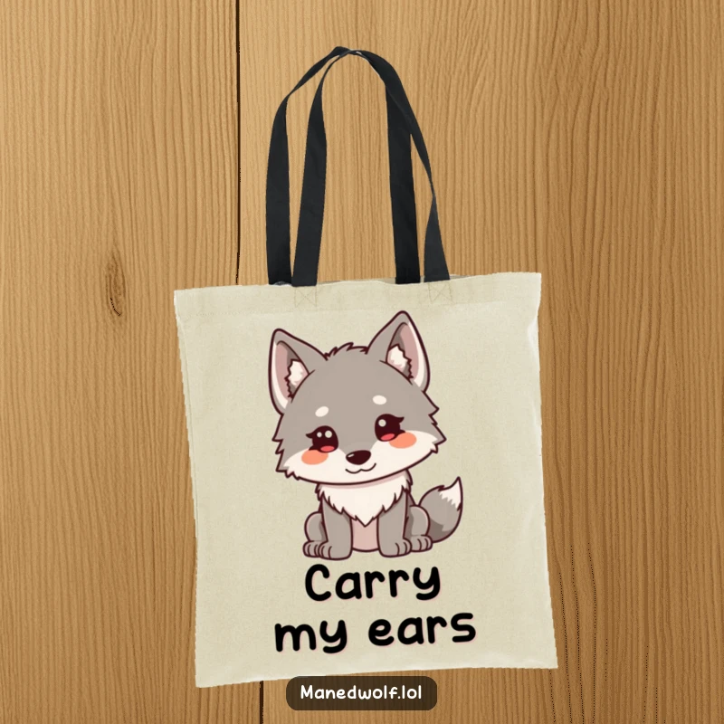 Funny Kawaii Maned Wolf Tote Bag: A cute maned wolf with ears perked curiously, a stylish and humorous accessory.