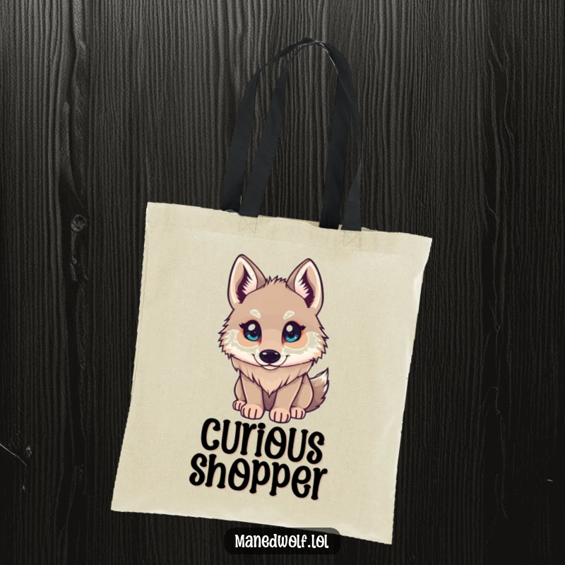 Funny Maned Wolf Tote Bag: Small character looking up with curious eyes, a charming accessory for carrying items with wonder.