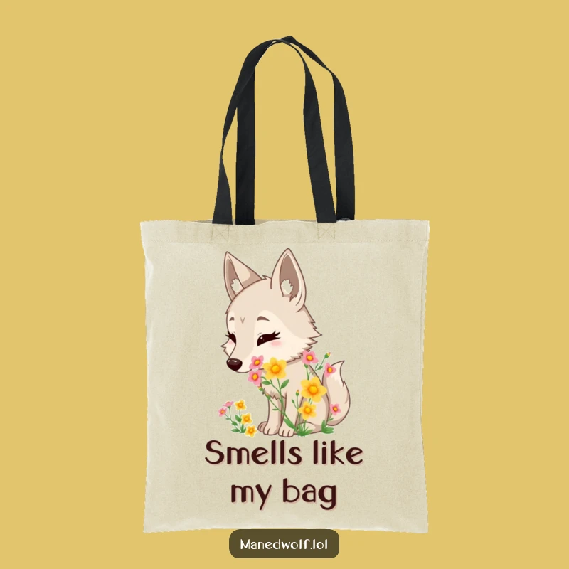 Funny Maned Wolf Flower Tote Bag: Carry Your Blooms with a Smile
