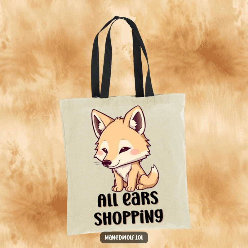 Funny Maned Wolf Tote Bag: Cute character listening intently, perfect for carrying items while showing attentiveness and humor.
