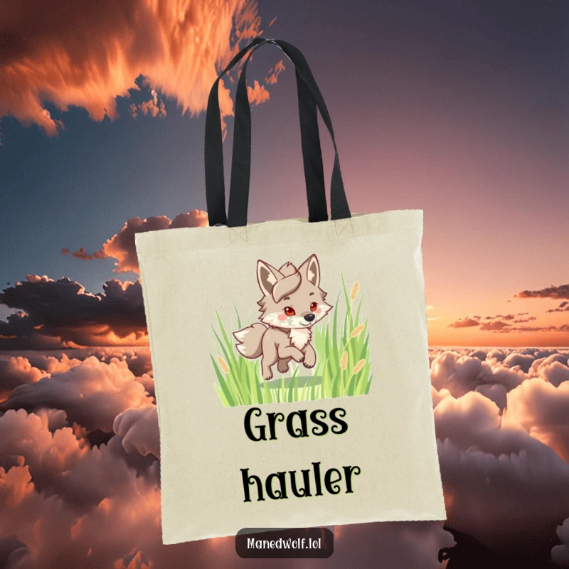 Funny Maned Wolf Tote Bag: Depicting a character happily trotting through grass, a fun accessory for carrying items on adventures.